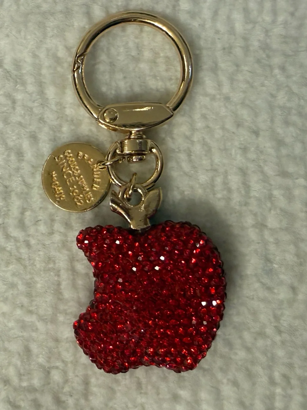 Rhinestone Apple Bag Charm Sparkly Gold-Tone Purse Accessory